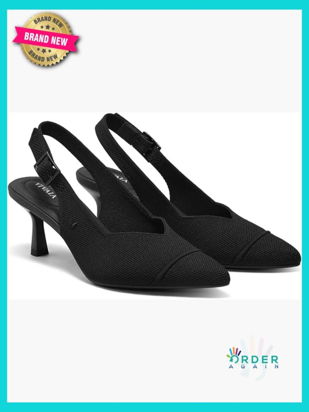 Pointed-Toe Slingback Sandals Mid Heels Arch Support Knit Block Heel Dressy